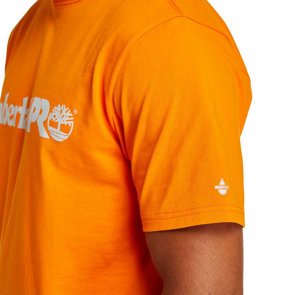 Camisetas Timberland Argentina Hombre - Pro® Short Sleeve Base Plate Wicking Logo - Naranjas - KMXAP